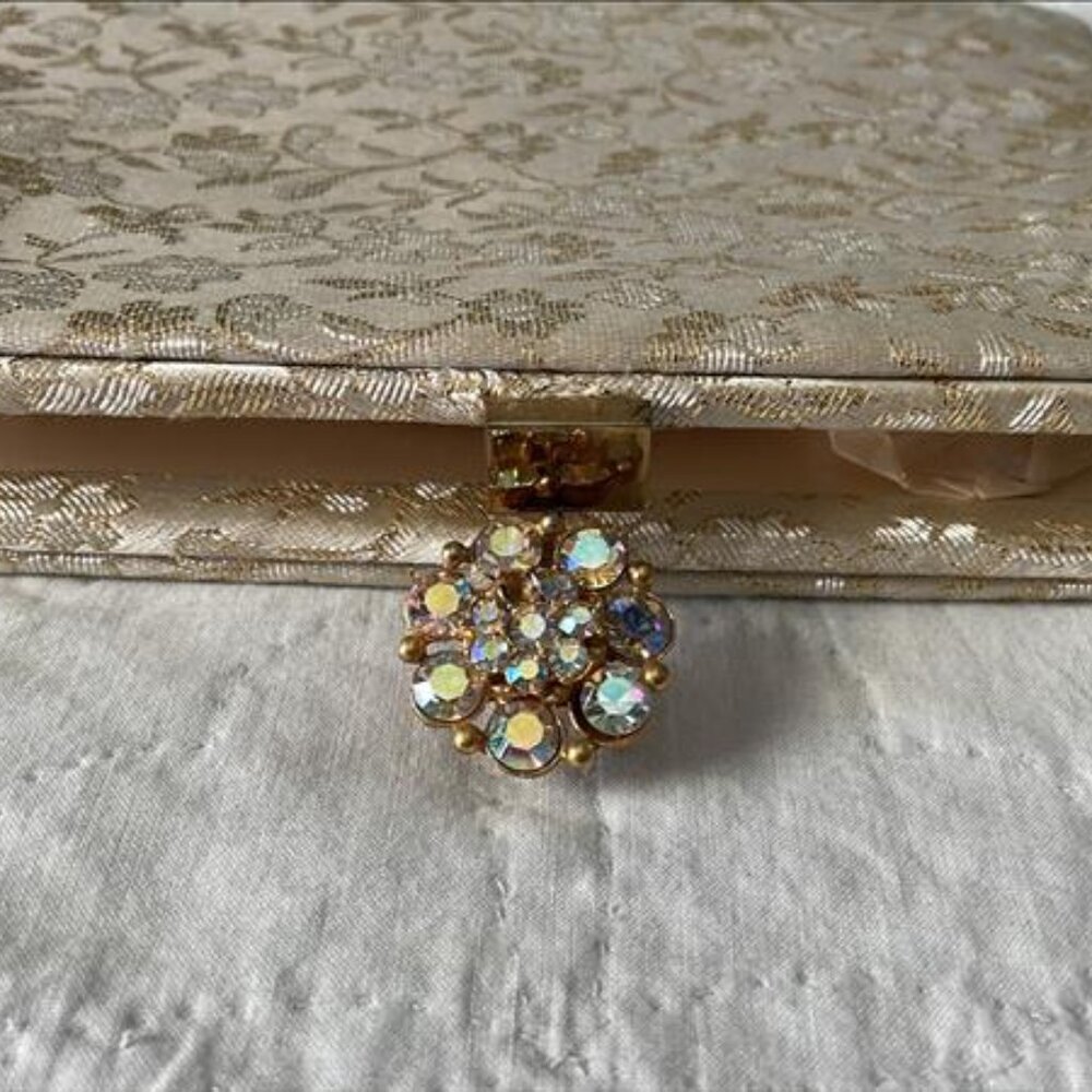 VINTAGE 1950s Ingber Gold Brocade Jeweled Clutch w Mirror Set - Picture 5 of 12